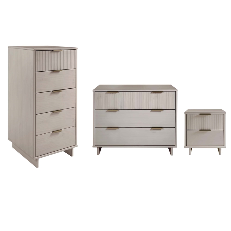 3-Piece Granville Solid Wood Dresser Chest and Nightstand Set in Light Gray
