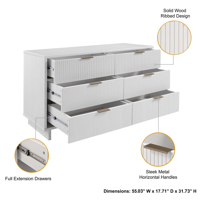 2-Piece Granville Solid Wood Tall Chest and Double Dresser Set in White