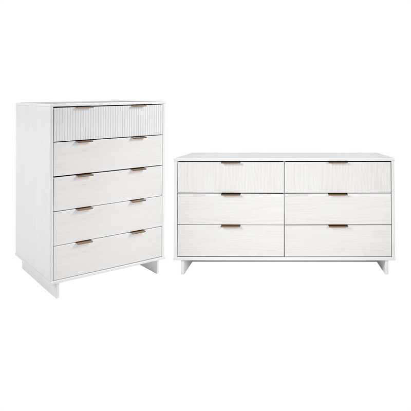 2-Piece Granville Solid Wood Tall Chest and Double Dresser Set in White