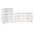 2-Piece Granville Solid Wood Tall Chest and Double Dresser Set in White