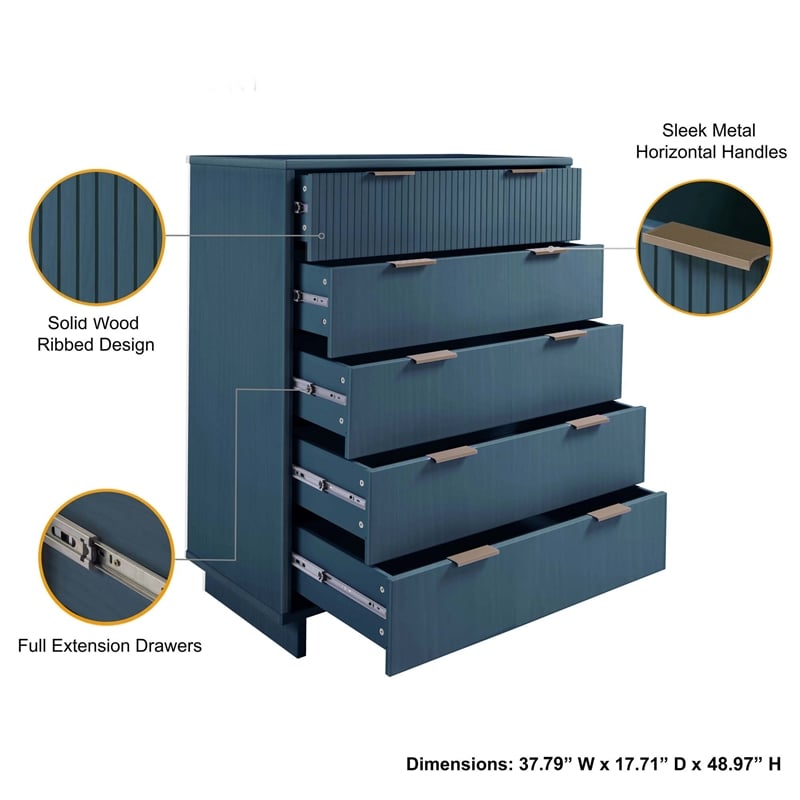 2-Piece Granville Solid Wood Tall Chest and Double Dresser Set in Midnight Blue