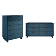 2-Piece Granville Solid Wood Tall Chest and Double Dresser Set in Midnight Blue