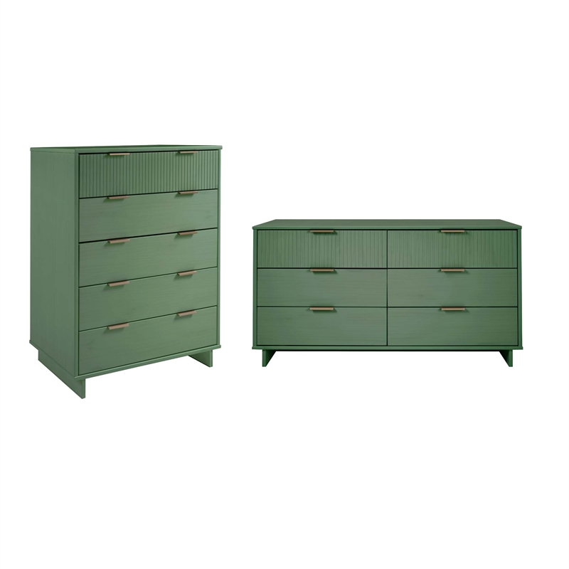 2-Piece Granville Solid Wood Tall Chest and Double Dresser Set in Sage Green