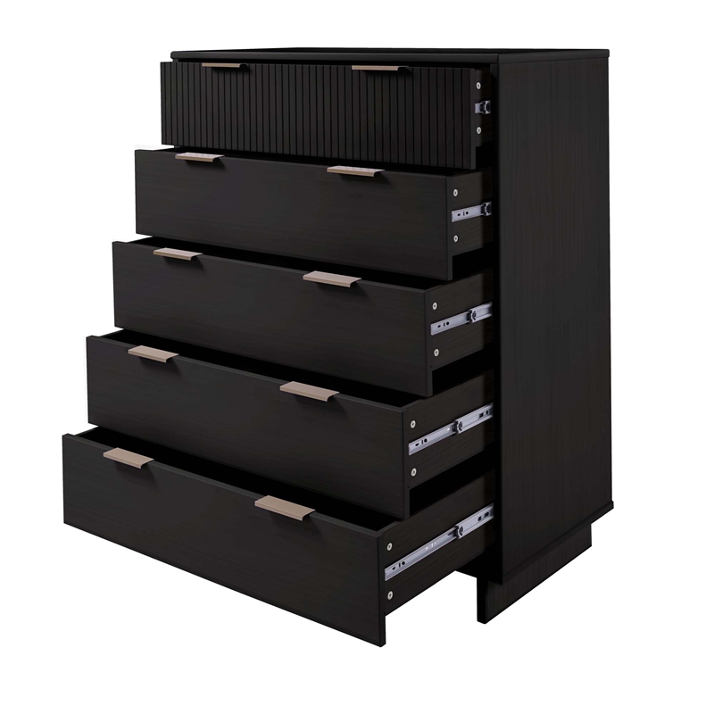 2-Piece Granville Solid Wood Tall Chest and Double Dresser Set in Black