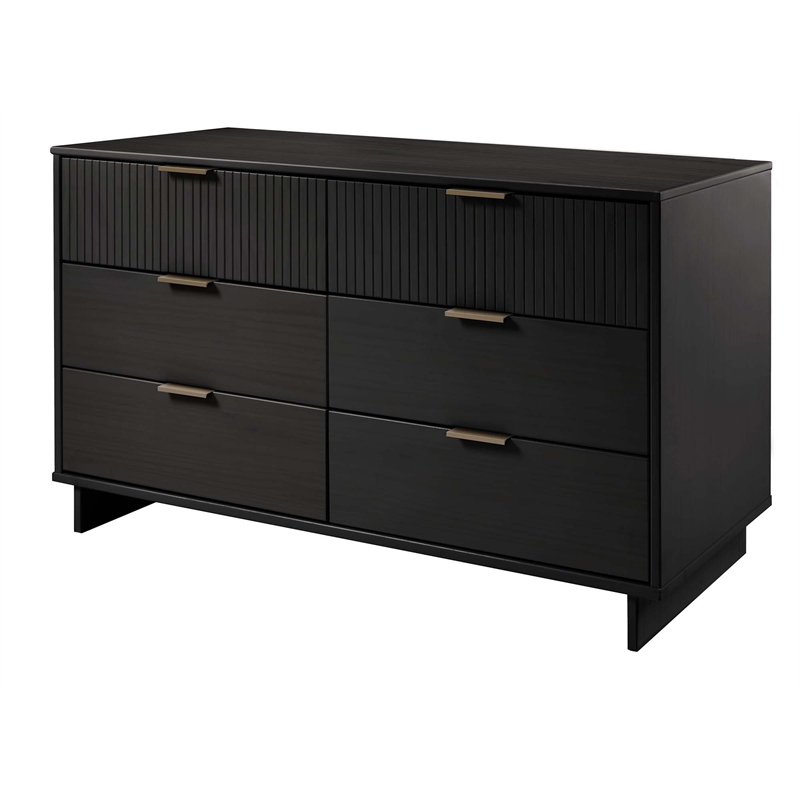 2-Piece Granville Solid Wood Tall Chest and Double Dresser Set in Black