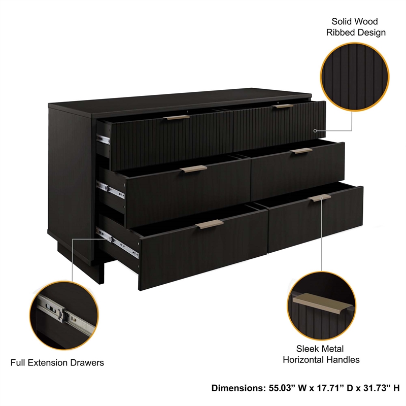 2-Piece Granville Solid Wood Tall Chest and Double Dresser Set in Black