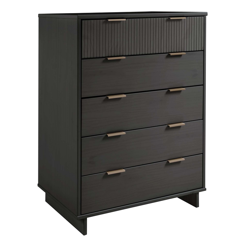 2-Piece Granville Solid Wood Tall Chest and Double Dresser Set in Dark Gray