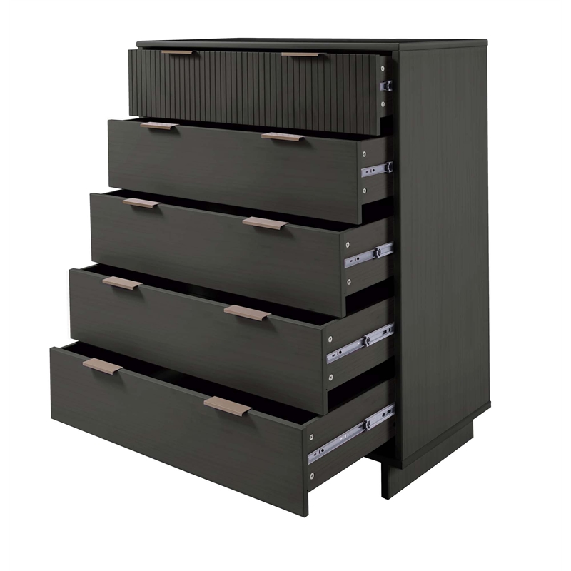 2-Piece Granville Solid Wood Tall Chest and Double Dresser Set in Dark Gray