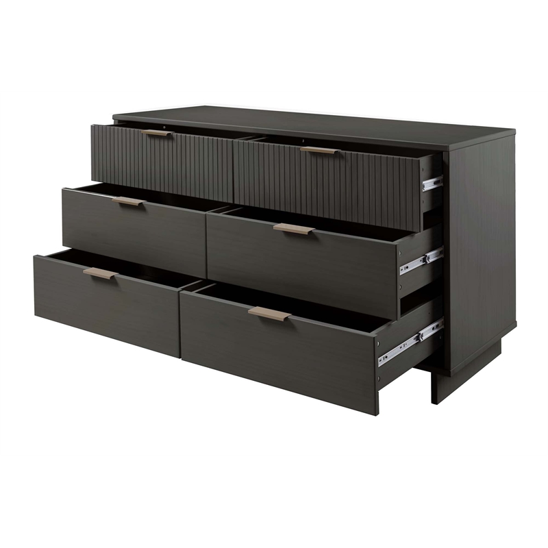2-Piece Granville Solid Wood Tall Chest and Double Dresser Set in Dark Gray