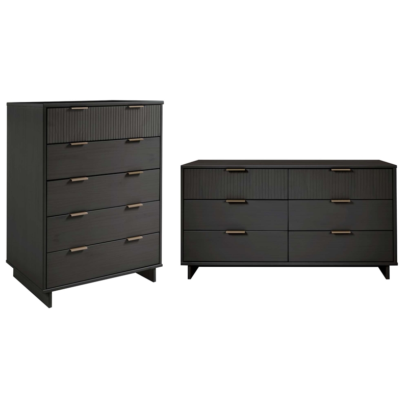 2-Piece Granville Solid Wood Tall Chest and Double Dresser Set in Dark Gray