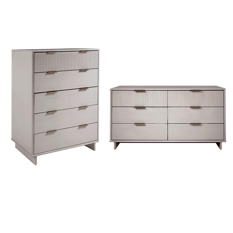 2-Piece Granville Solid Wood Tall Chest and Double Dresser Set in Light Gray