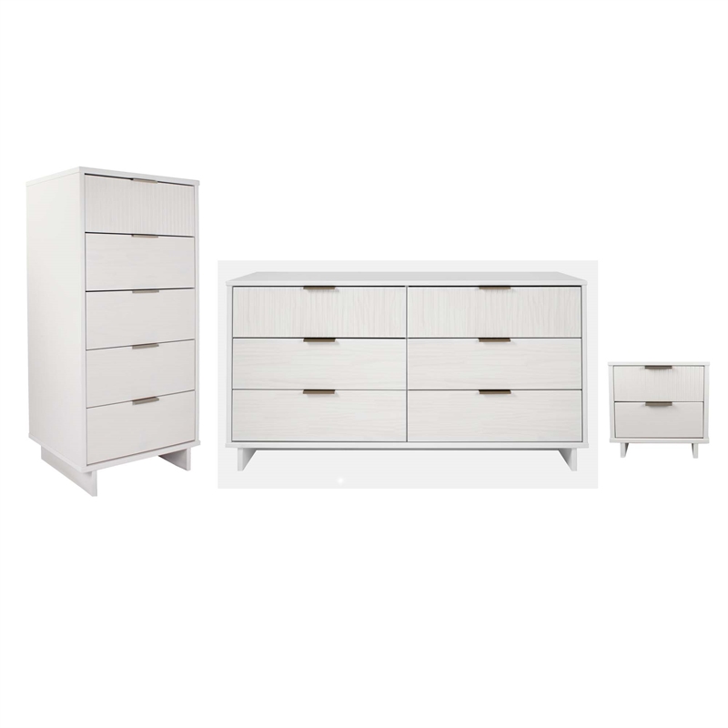 3-Piece Granville Chest Dresser & Nightstand Set from Solid Wood in White