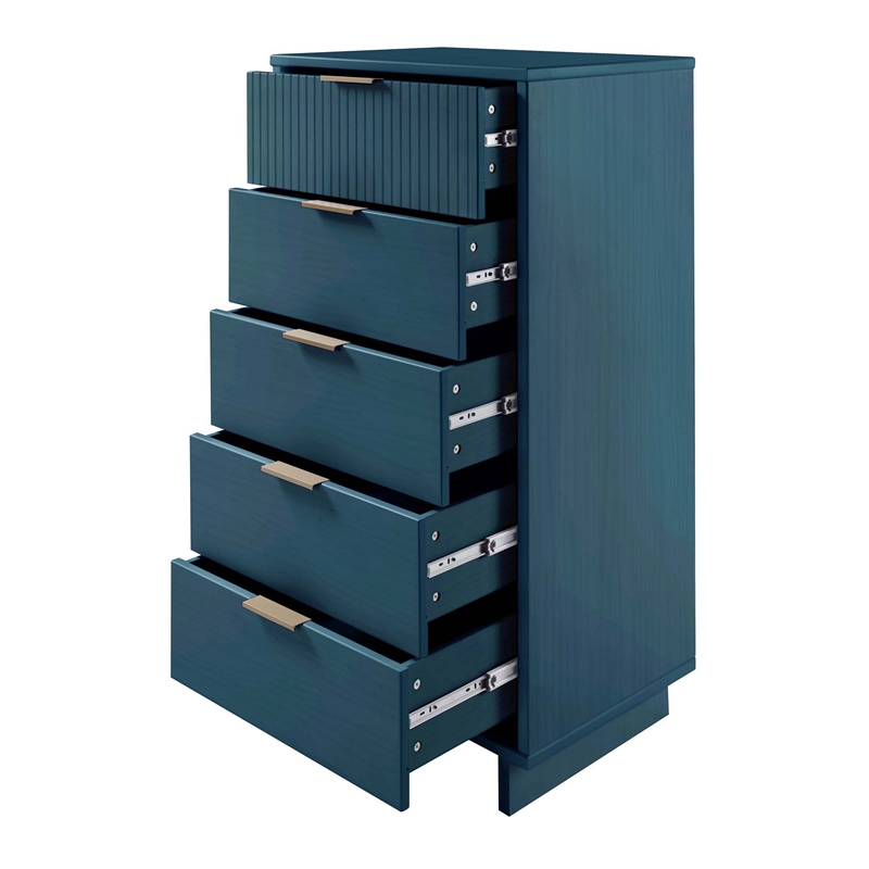 3-Piece Granville Chest Dresser & Nightstand Set from Solid Wood - Midnight Blue