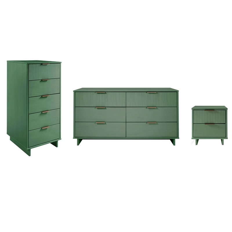 3-Piece Granville Chest Dresser & Nightstand Set from Solid Wood in Sage Green