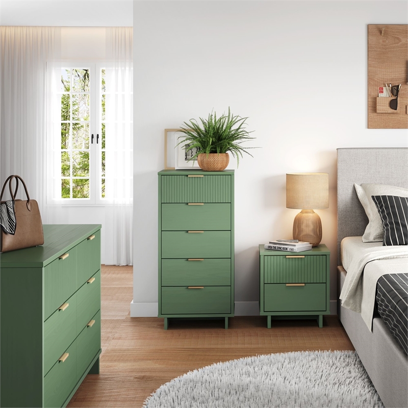 3-Piece Granville Chest Dresser & Nightstand Set from Solid Wood in Sage Green