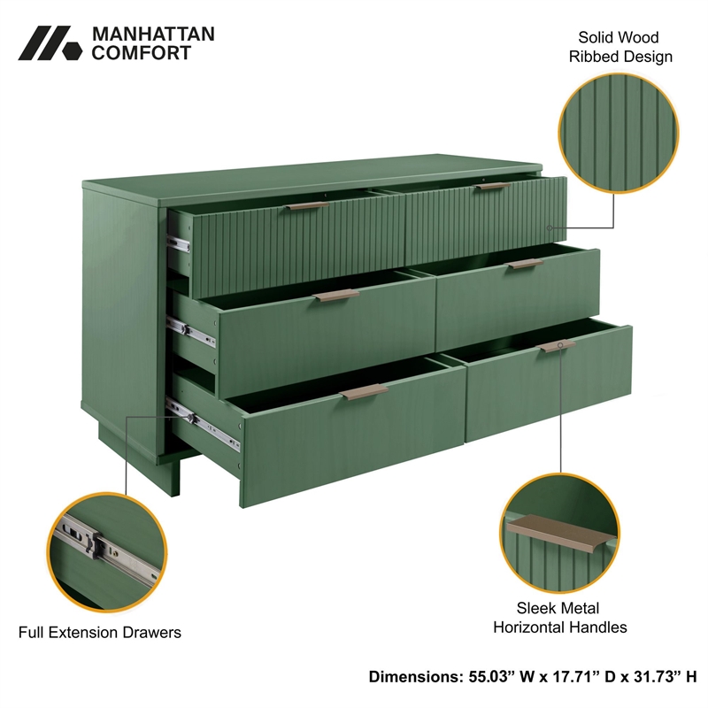 3-Piece Granville Chest Dresser & Nightstand Set from Solid Wood in Sage Green