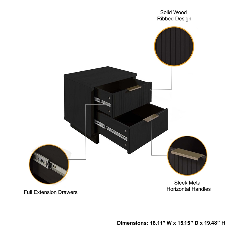 3-Piece Granville Chest Dresser & Nightstand Set from Solid Wood in Black