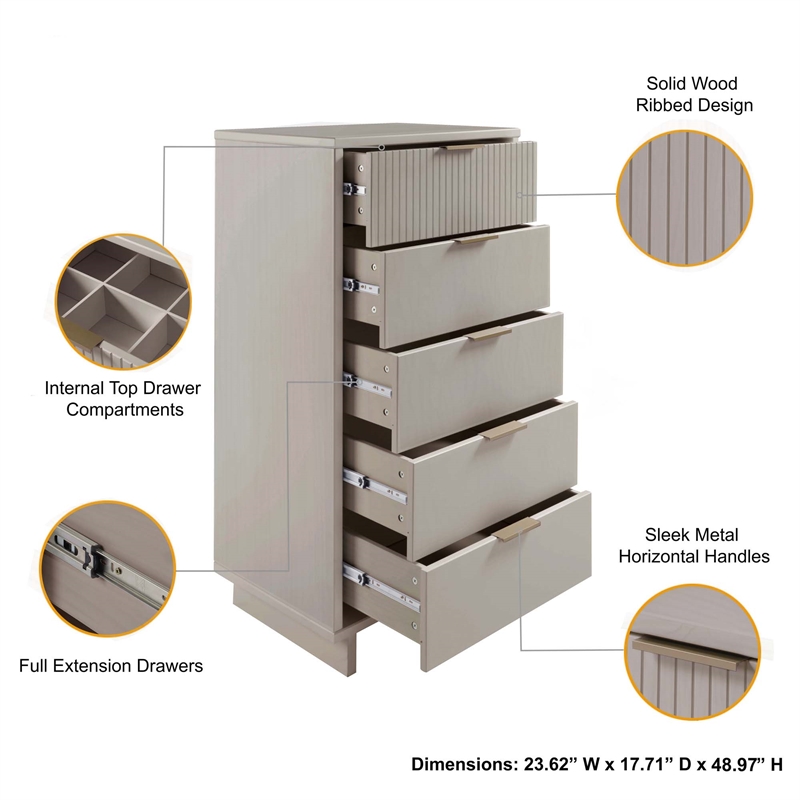 3-Piece Granville Chest Dresser & Nightstand Set from Solid Wood in Light Gray