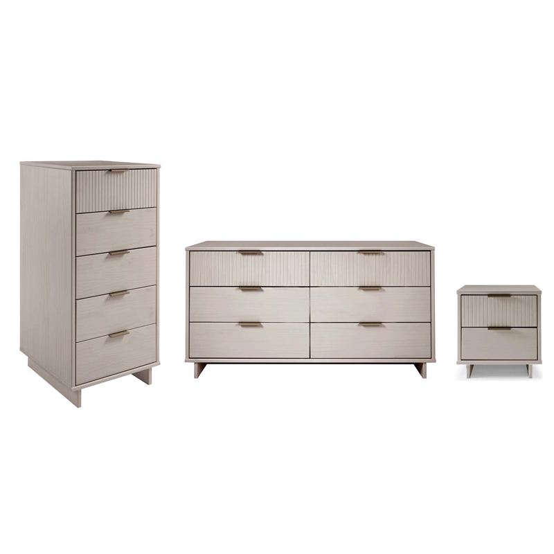 3-Piece Granville Chest Dresser & Nightstand Set from Solid Wood in Light Gray
