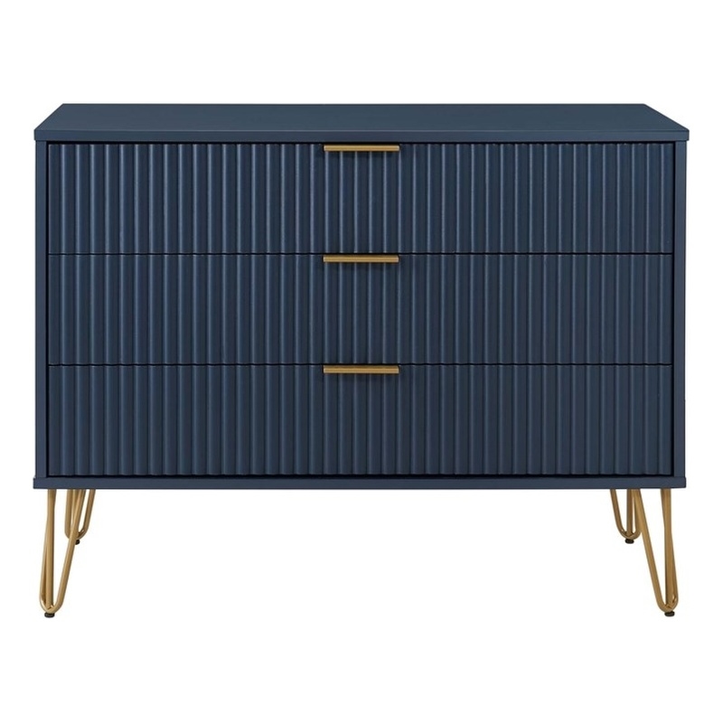DUMBO Modern Engineered Wood Dresser with 3-Drawers in Midnight Blue