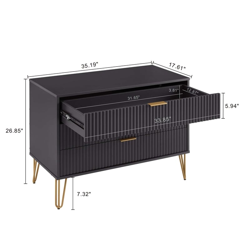 DUMBO Modern Engineered Wood Dresser with 3-Drawers in Black