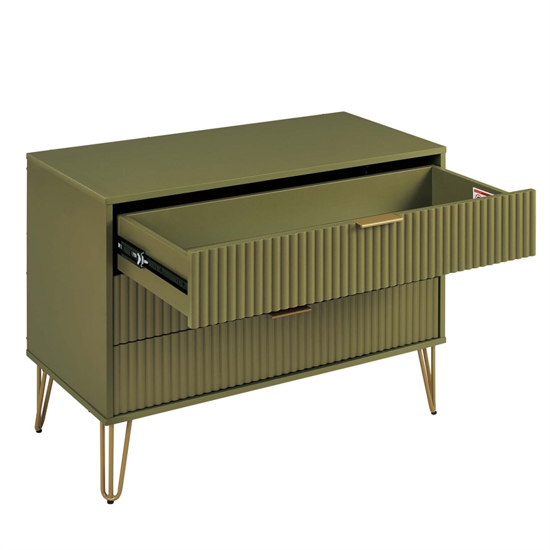 DUMBO Modern Engineered Wood Dresser with 3-Drawers in Olive Green