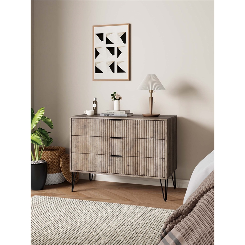 DUMBO Modern Engineered Wood Dresser with 3-Drawers in Gray