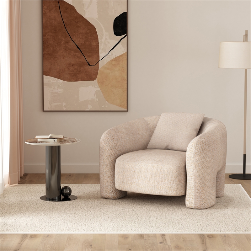 Modern Sylvia Tweed Accent Chair with Accent Pillow in Gold Dust
