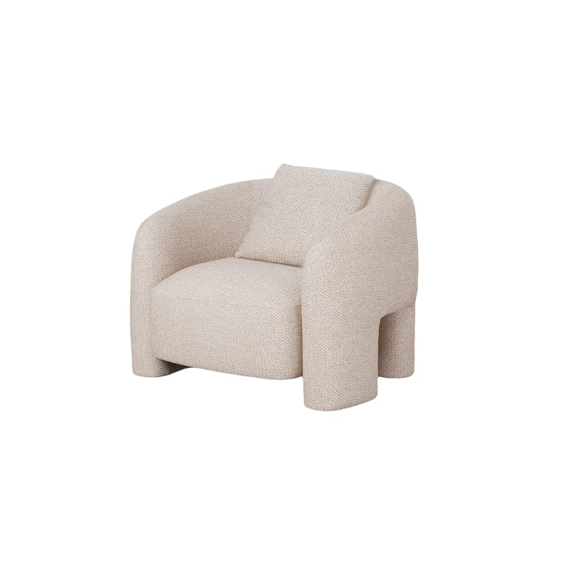 Modern Sylvia Tweed Accent Chair with Accent Pillow in Gold Dust