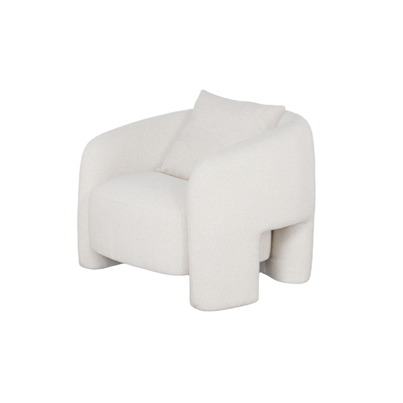 Modern Sylvia Tweed Accent Chair with Accent Pillow in Beige