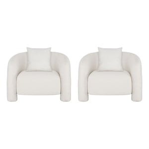 Modern Sylvia Tweed Accent Chair with Accent Pillow in Beige - Set of 2
