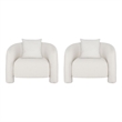 Modern Sylvia Tweed Accent Chair with Accent Pillow in Beige - Set of 2