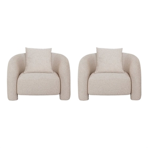 Modern Sylvia Tweed Accent Chair with Accent Pillow in Gold Dust - Set of 2
