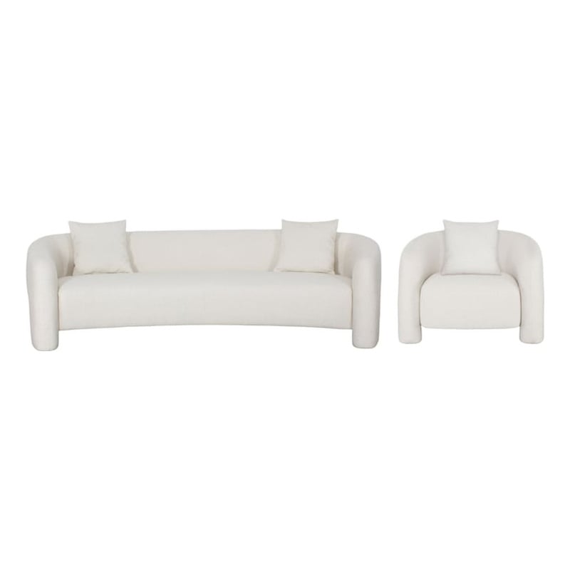 2-Piece Modern Sylvia Tweed Sofa & Accent Chair with Accent Pillows in Beige