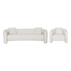 2-Piece Modern Sylvia Tweed Sofa & Accent Chair with Accent Pillows in Beige