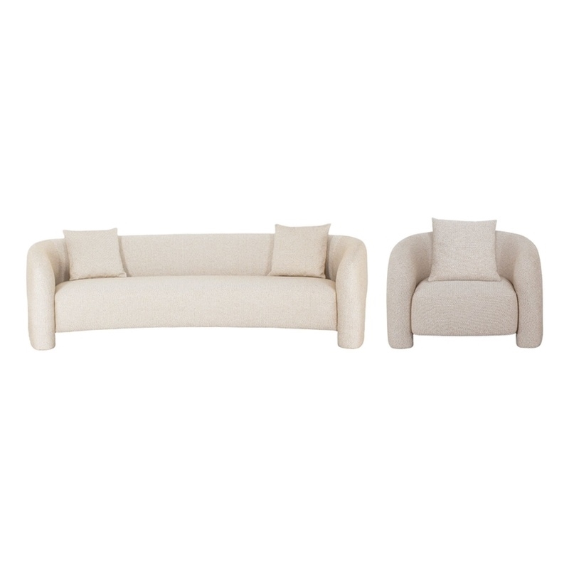 2-Piece Modern Sylvia Tweed Sofa & Accent Chair with Accent Pillows in Gold Dust