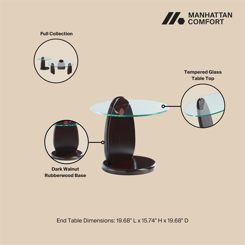 Artesia 2-Piece Modern Coffee Table and End Table Set in Dark Walnut