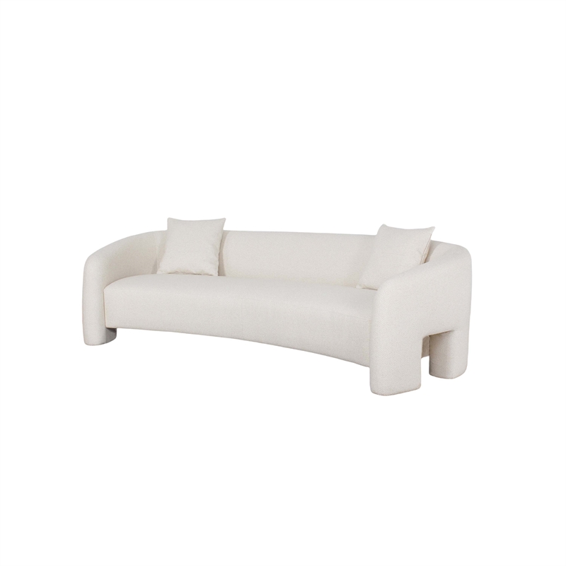 3-Piece Modern Sylvia Tweed Sofa & 2 Accent Chairs with Accent Pillows in Angora