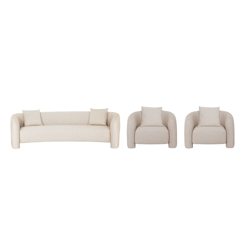 3-Piece Modern Sylvia Tweed Sofa & 2 Accent Chairs with Pillows in Gold Dust