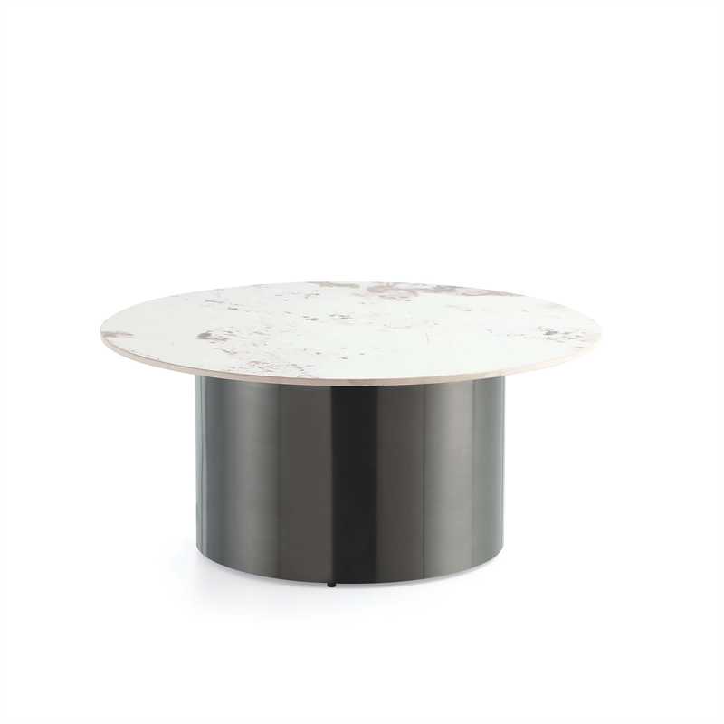 Manhattan Comfort Alondra Modern Coffee Table with Stainless Steel Base in Black