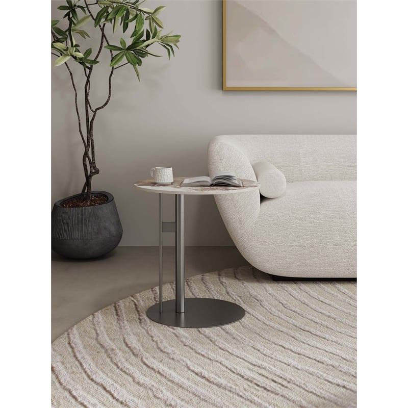 Manhattan Comfort Alondra Modern End Table with Stainless Steel Base in Black