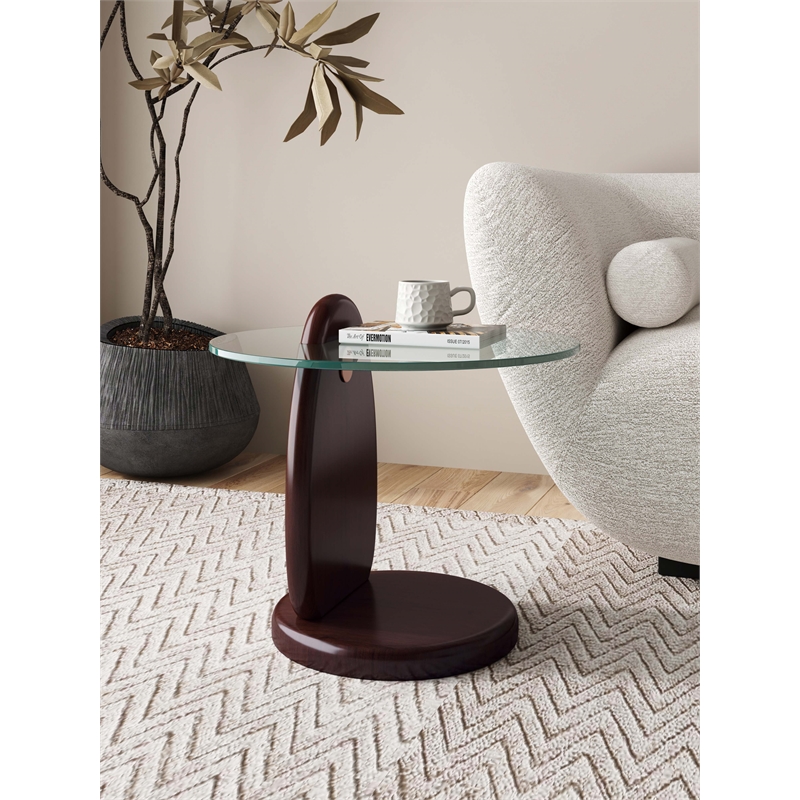 Manhattan Comfort Artesia Modern End Table with Solid Wood Base - Dark Walnut