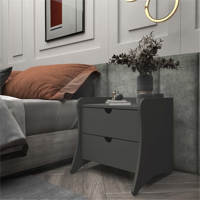 Manhattan Comfort Coney Mid-Century Modern 2-Drawer Nightstand in Gray