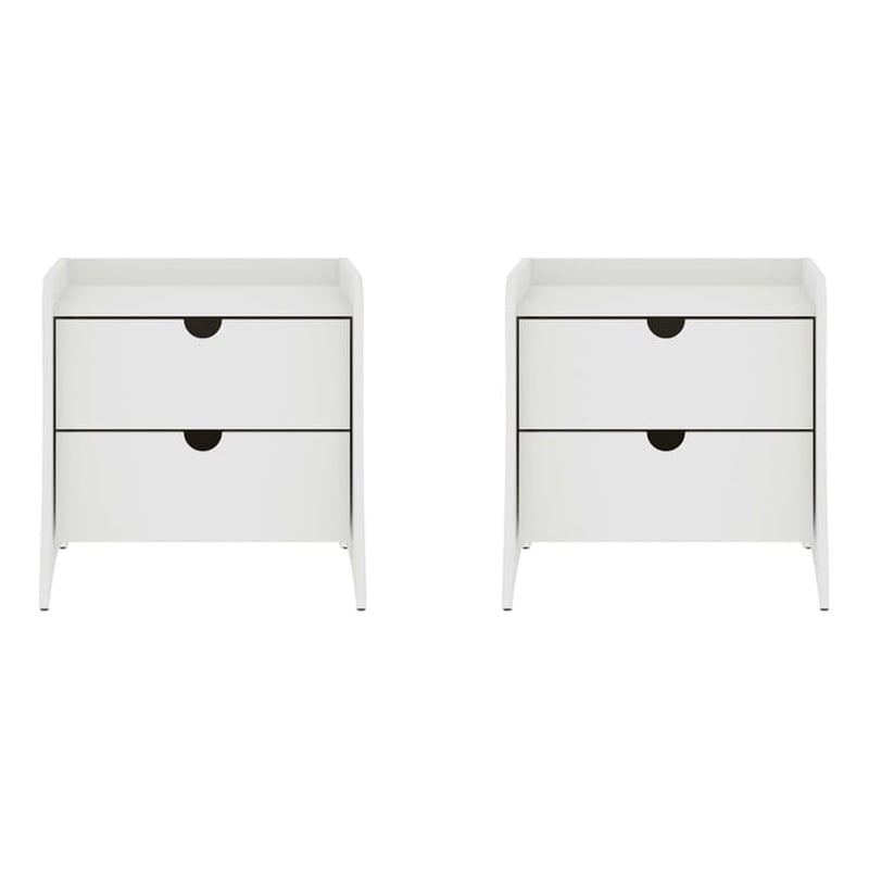 Coney Mid-Century Modern 2-Drawer Nightstand in White (Set of 2)