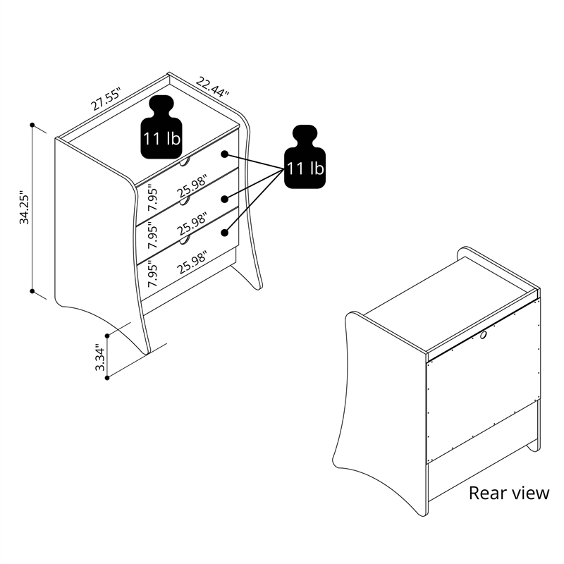 Manhattan Comfort Coney Mid-Century Modern 3-Drawer Dresser in White (Set of 2)