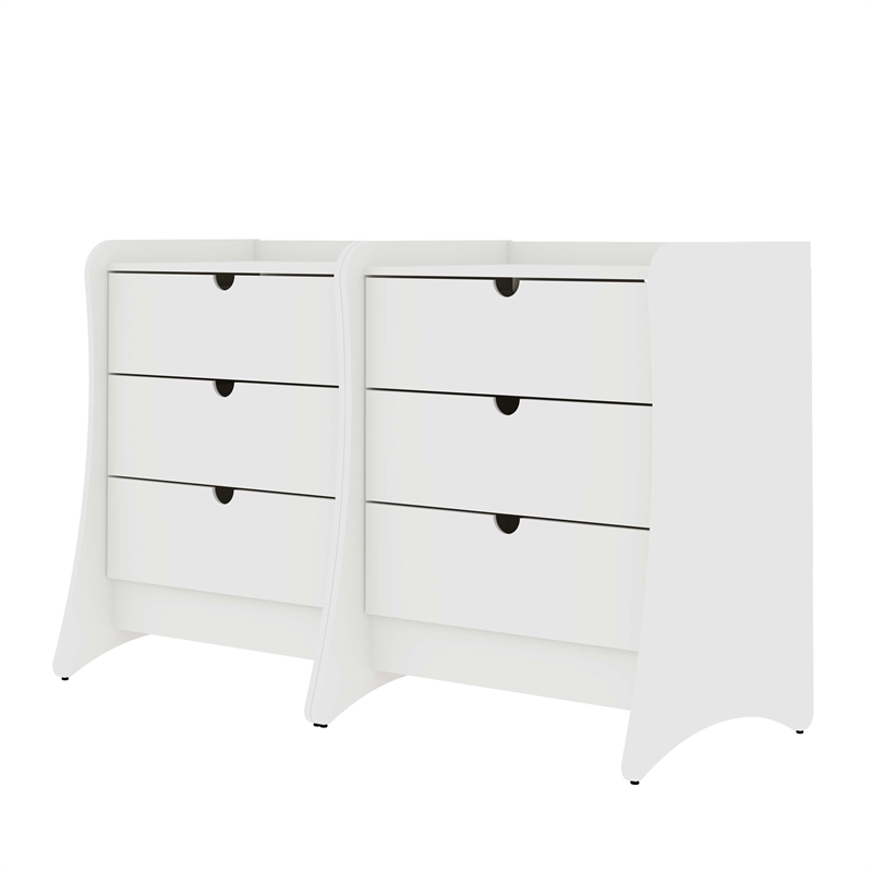Manhattan Comfort Coney Mid-Century Modern 3-Drawer Dresser in White (Set of 2)