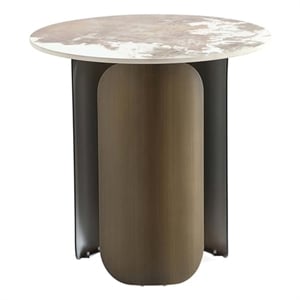 Manhattan Comfort Monica Modern End Table with Stainless Steel Base in Gold
