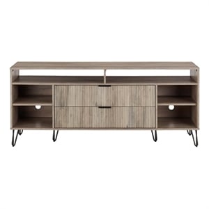 DUMBO 63&quot Mid-Century Modern TV Stand with 6 Shelves & 2 Drawers in Rustic Gray