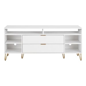 DUMBO 63&quot Mid-Century Modern TV Stand with 6 Shelves and 2 Drawers in White
