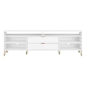 DUMBO 85&quot Mid-Century Modern TV Stand with 6 Shelves and 2 Drawers in White